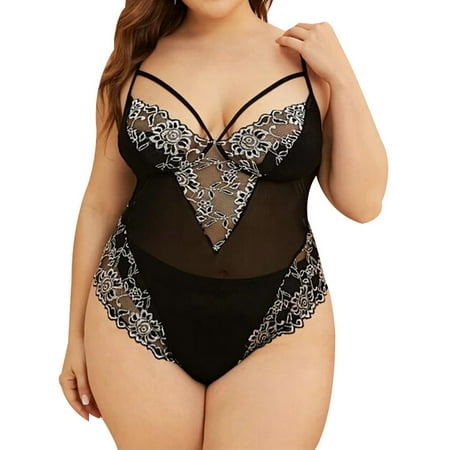 

Enjiwell Womens Lace Bustier Belly Control Bodysuit Leotard Babydoll Lingerie Underwear Plus Size