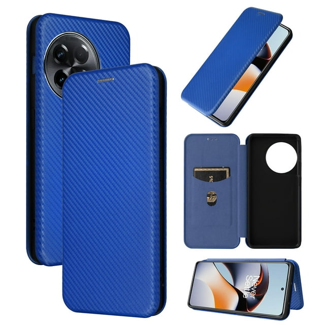 Case for OnePlus 11R 5G Magnetic Carbon Fiber Leather Folio Flip Case with Card Holder Kickstand