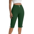 thumbnail image 6 of Kinrui Women's Bermuda Long Shorts with Pockets Slit Hem Knee Length Shorts High Waisted Stretch Work Dress Shorts Green L, 6 of 7