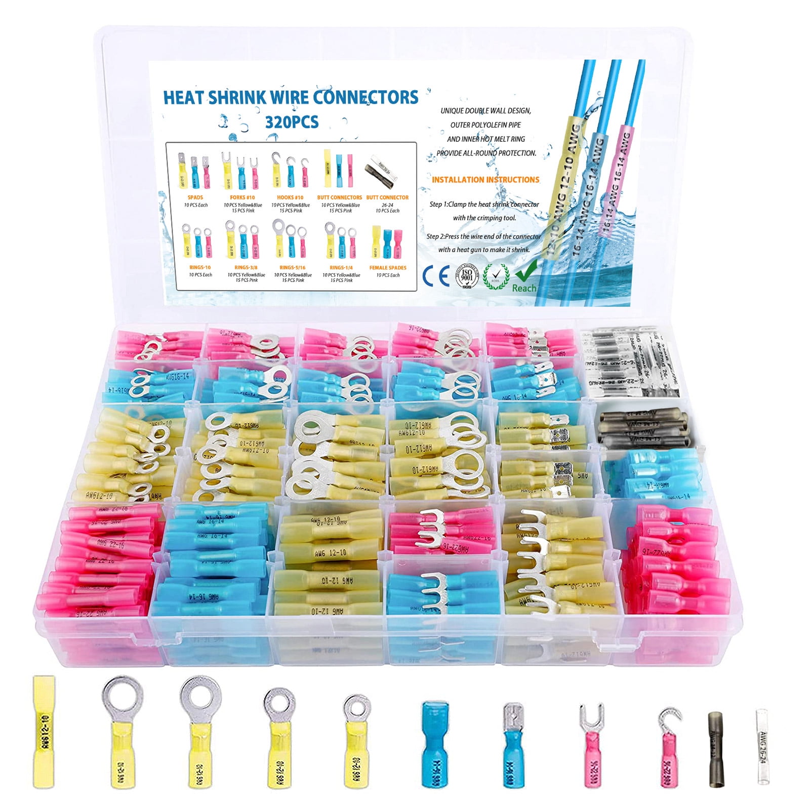 320pcs heat shrink wire connectors 5 colors 10 sizes electrical