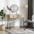 thumbnail image 2 of HOMCOM Vanity Table, Makeup Vanity Desk with Round Mirror, 2 Drawers, Modern Dressing Table for Bedroom, Oak, 2 of 10