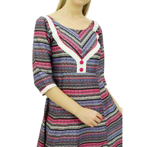 Phagun Women Printed Multicolour Double Layer Anarkali Kurti Indian Clothing-18