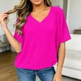 thumbnail image 2 of Tanghaowl Womens T Shirts, Class Women's T-Shirts V-Neck Summer Casual Loose Solid Color Bat Wing Shirt Soft Ribbed Short Sleeve Basic Hot Pink XXXXXL, 2 of 5