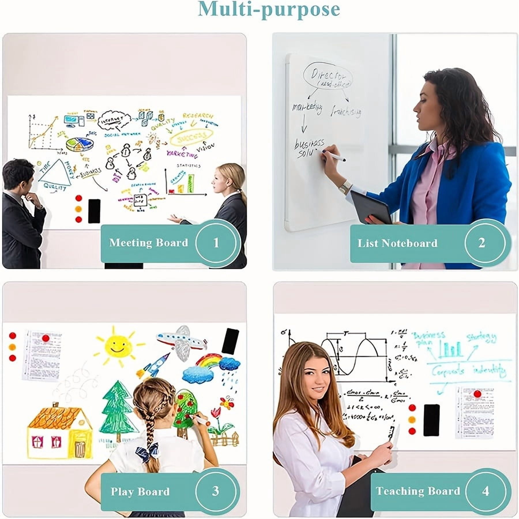 Magnetic Dry Erase Whiteboard Paper with Adhesive, 24" x 48" White Board Film for Wall, Easy to Write and Clean Dry Erase Board for Office, Classroom, Home, Include Marker, Magnetic Eraser and Magnet