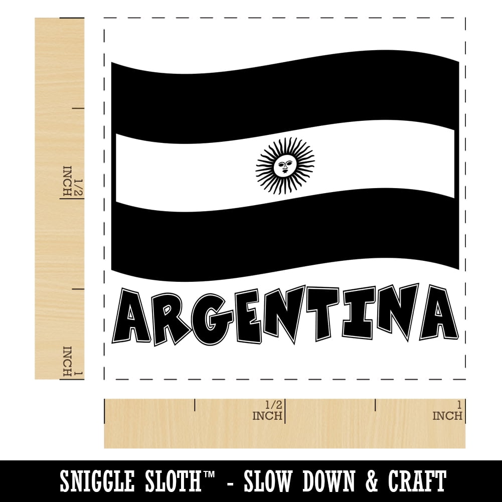 Argentina with Waving Flag Cute Self-Inking Rubber Stamp Ink Stamper - Fuchsia Ink - Small 1 Inch