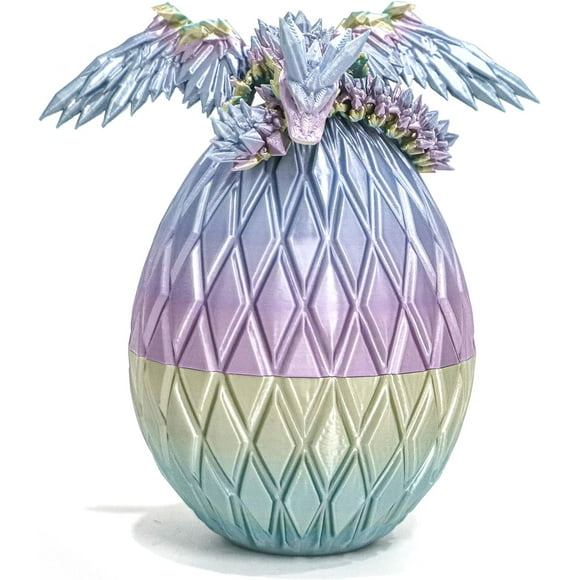 3D Printed Diamond Dragon Egg - Flying Dragon in Diamond Egg, Flexible Winged Dragon Inside, Mystery Dragon Eggs Gift, Desk Decoration, Fidget Toy (Glow in The Dark Blue)