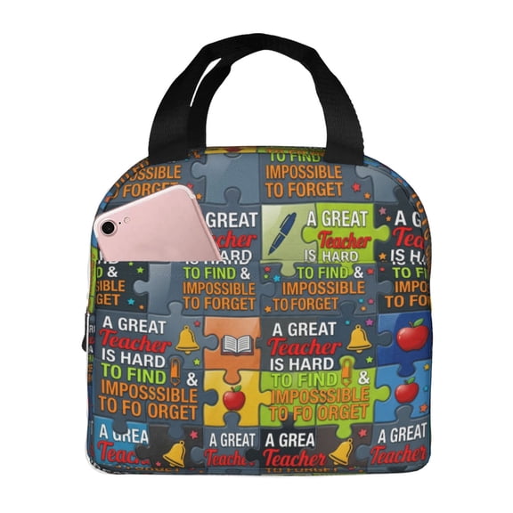 Teacher Insulated Lunch Bag, Teacher Appreciation Design, Portable Reusable Cooler Tote For Office And Everyday Carry