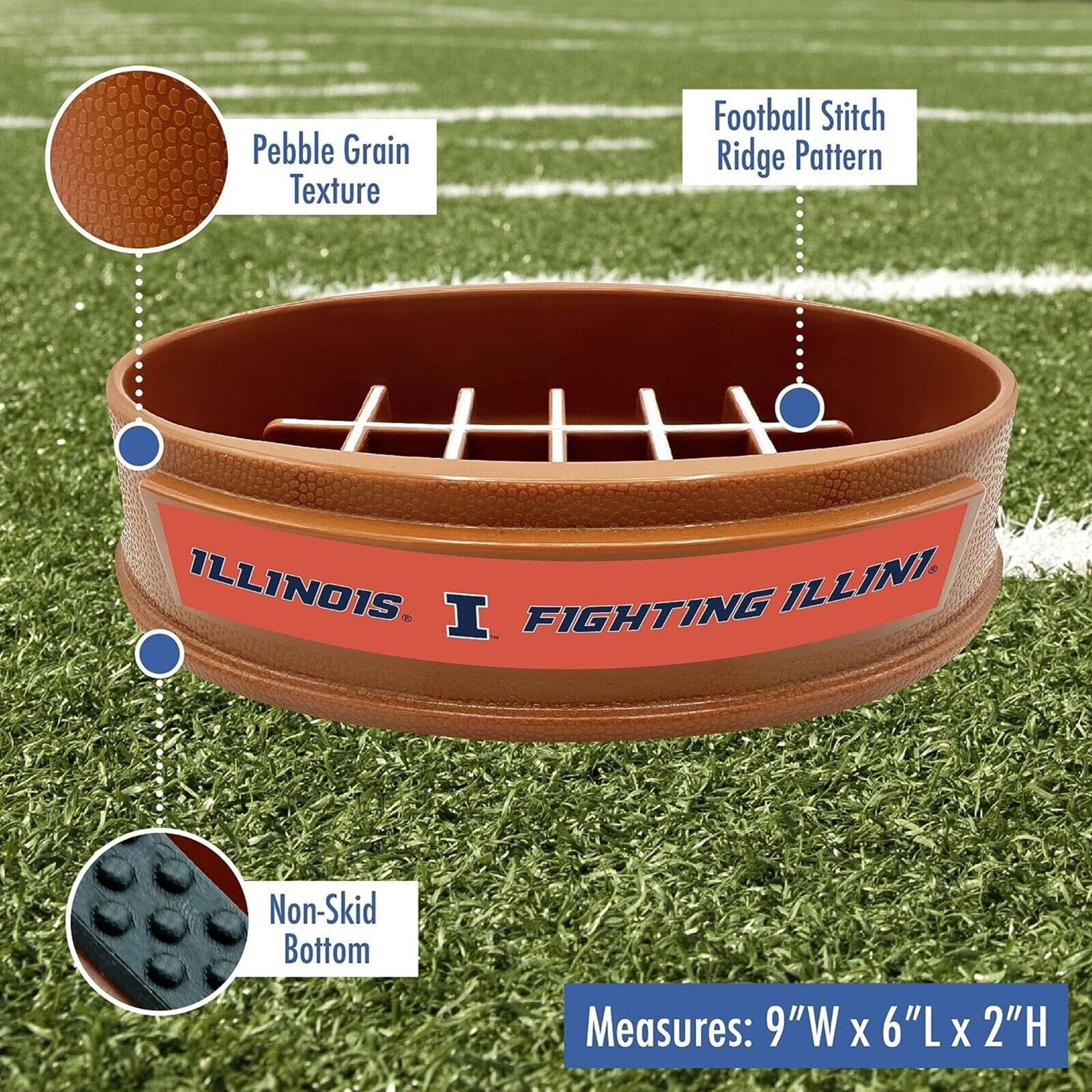Pets First NCAA Illinois Fighting Illini Super-Bowl Slow Feeder Bowl for Dogs and Cats with Non-Slip Mat