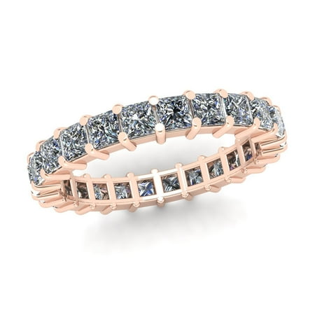 - Natural 2.70Ct Princess Cut Diamond Shared Prong Women's Anniversary Wedding Eternity Band Ring Solid 18k Rose Gold F VS2