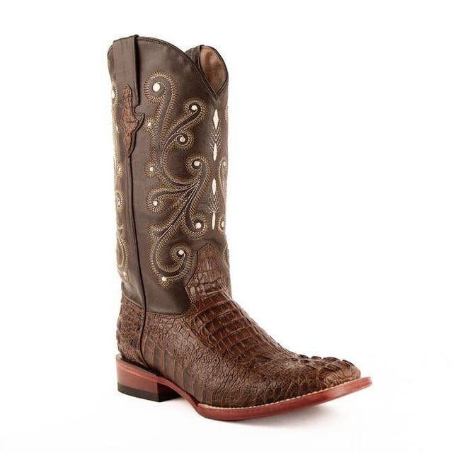 Mens Print Caiman Crocodile Square Toe Boots - Sport Rust, 10.5D