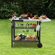 EDOSTORY Outdoor Grill Cart Table Pizza Oven Stand, Three-Shelf Stainless Steel Food Prep Table Patio BBQ Grill Table Bar Cart Kitchen Island with Wheels
