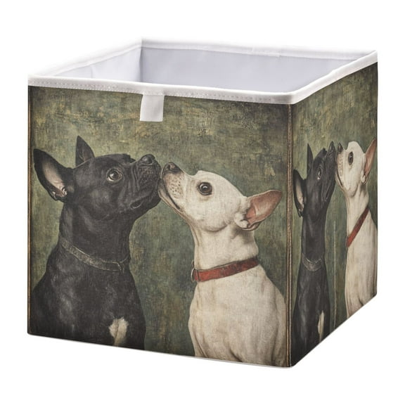 WOBOGO Black and White Dog Storage Basket Foldable Easy to Clean Durable with Hollow Support Plate with Handle 11.02×11.02×11.02 in
