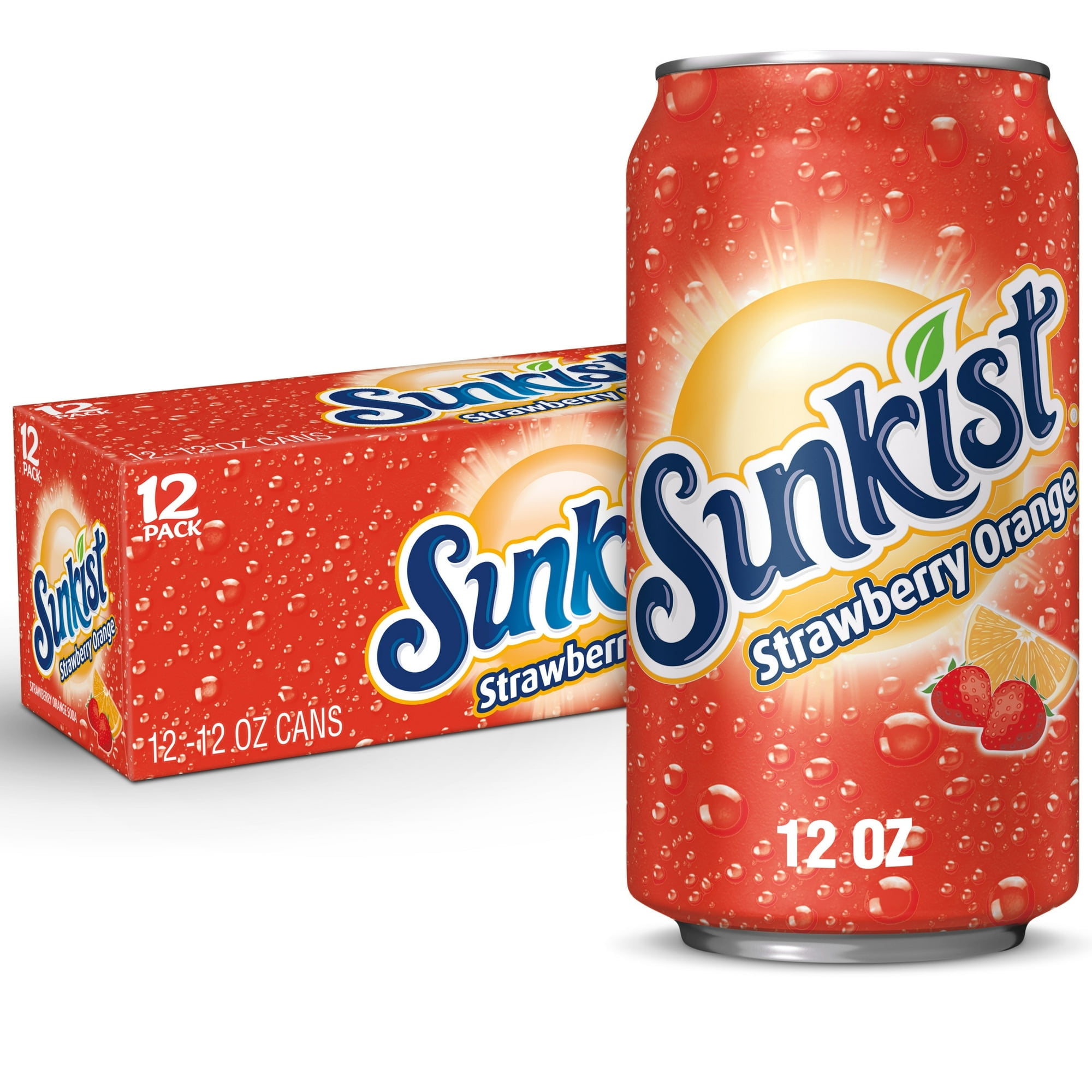 Sunkist Strawberry Orange Soda, 12oz Caffeinated Cans, Pack of 24