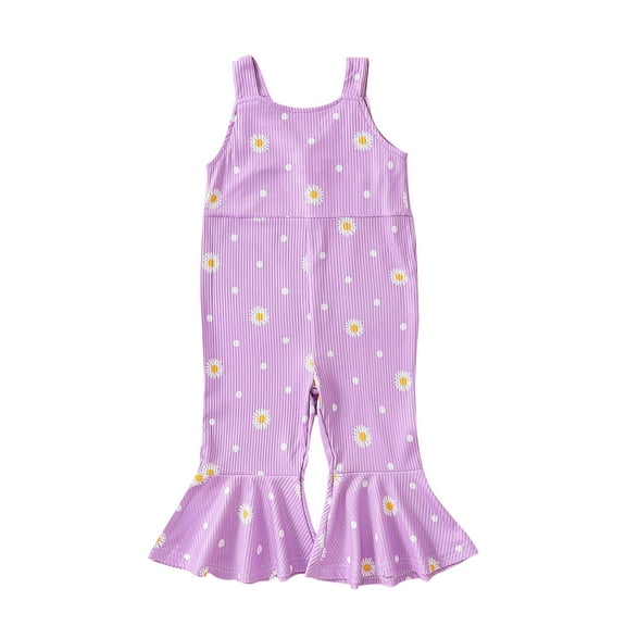 Bagilaanoe Toddler Baby Girl Jumpsuit Sleeveless Floral Print Romper Overalls 1T 2T 3T 4T 5T 6T Kids Flared Pants Summer Clothes