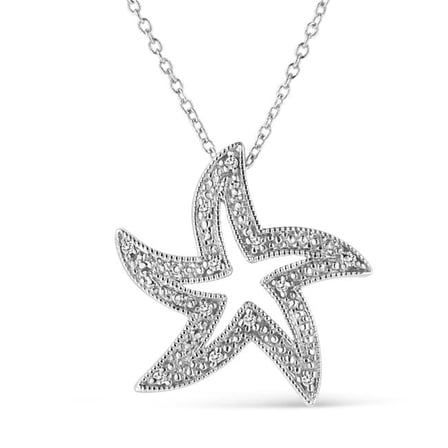 White .925 Sterling Silver Prong-Set Diamond Accent Starfish 18 in. Pendant Necklace, I-J Color - I1-I2 Clarity