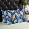 thumbnail image 4 of Modern Leaf Throw Pillow Cover 20 x 26 Inch Decorative Pillow Cover Blue Gold Textured Minimalist Watercolor Lumbar Pillowcase Seasonal Rectangle Cushion Case for Couch Sofa Bed Living Room, 4 of 7