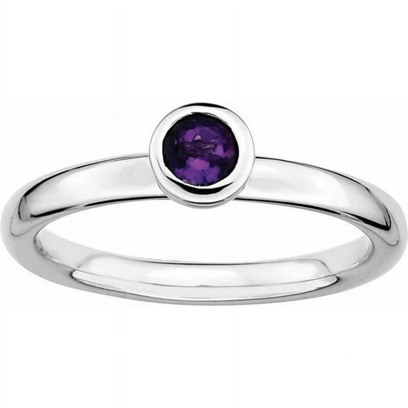 Sterling Silver Low 4mm Round Amethyst Ring