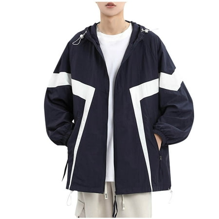 Guieoi Mens Coats Outerwear Winter Clearance 4xl Men s Pocket With Cap Ice Silk-thin Breathable Loose Fitting Fishing And Sun Protection Suit Jacket Blue Black*Friday/Cyber*Monday Clearance