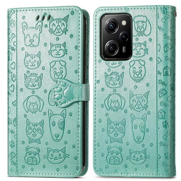 Funda Cartera FOXDOCK para XIAOMI POCO X5 Pro , Flip PU con Relieve de Gatos y Perros, Tarjetero y Soporte