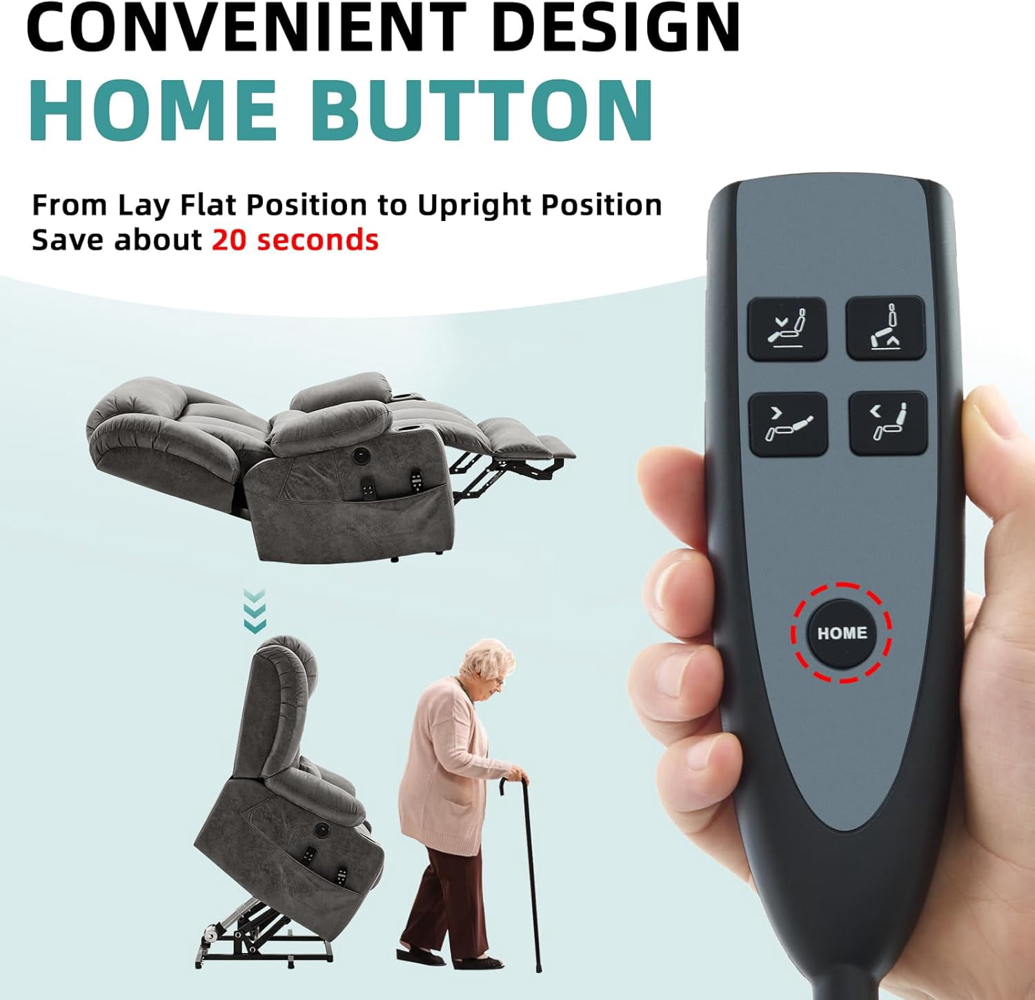 MEETWARM Oversized Dual Motor Lay Flat Power Lift Recliner Chair for Big Elderly with Heat Massage, Large Sleeping Electric Recliner with Extended Footrest, Lumbar Pillow, USB & Type-C Ports, Gray