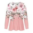 thumbnail image 4 of Womens tops Fall Casual Loose fitting Pleated Round Neck trendy floral Print Long Sleeve Round Neck flowy T-shirt tunic Tops,Pink 2,L, 4 of 4