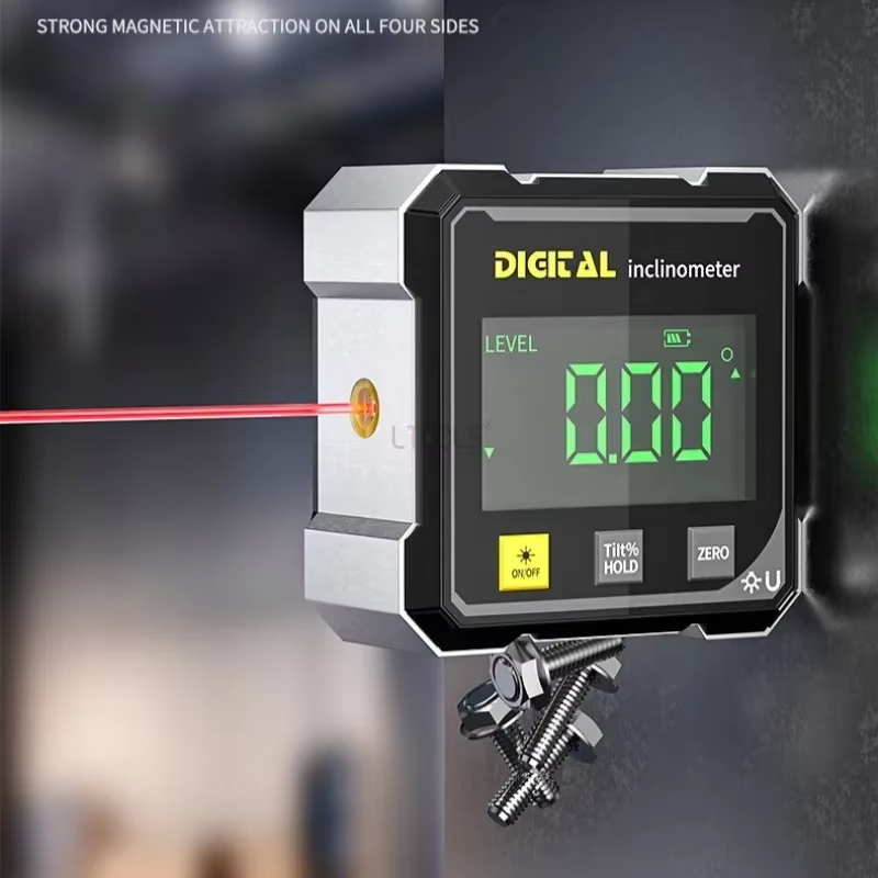 Professional 360-Degree Digital Angle Gauge with Magnetic Base, Laser Guide, and LCD Display | Pocket-sized Electronic Level & Inclinometer