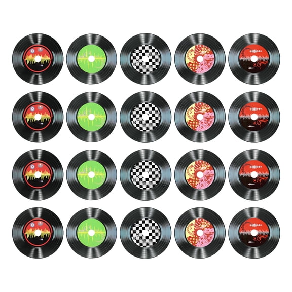 Uxcell 20 Pack Vinyl Records Decor, 5.5 Inch Blank Vinyl Records 5 Designs Fake CD Album Cover for Rock and Roll Party Dining Home Decorations, (Black, Style 6)