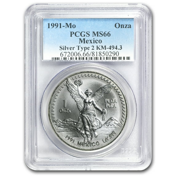1991 Mexico 1 oz Silver Libertad Type 2 MS-66 PCGS