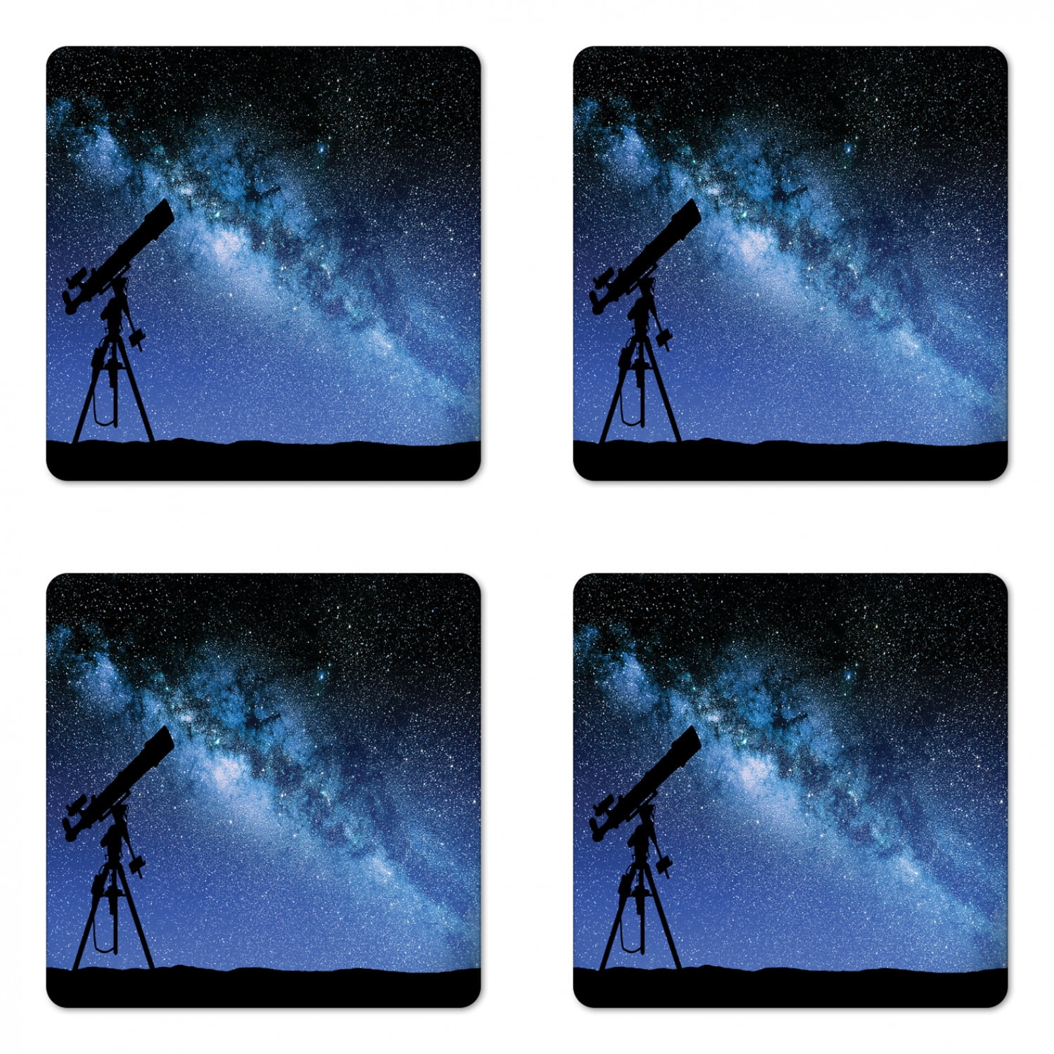 Galaxy Coaster Set of 4, Telescope Valley Under Starry Night Sky Milky