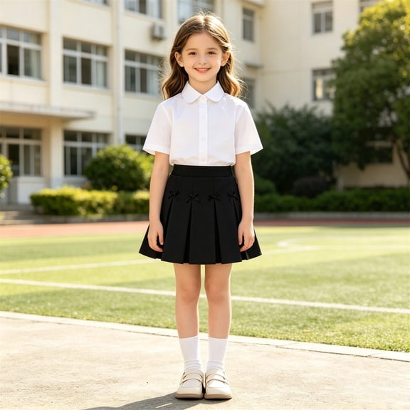 NinXxx Pleated Bow Detail Skirt Lightweight Underskirt Lined Summer Black 4-5 Years