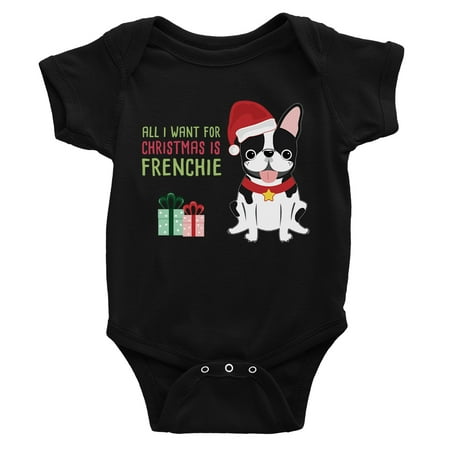 

Christmas Frenchie Present Cool BLACK Baby Bodysuit Holiday Gift