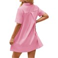 thumbnail image 4 of Summer Short Sleeve Solid Collared Button Down A Line Casual Loose Mini Shirt Dress, 4 of 6