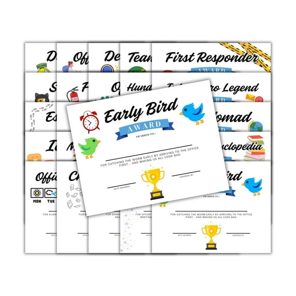 Funny Office Employee Awards 25pk Variations 8.5x11 Certificate of Appreciation Work Dundies Candy Bar Excellence Party