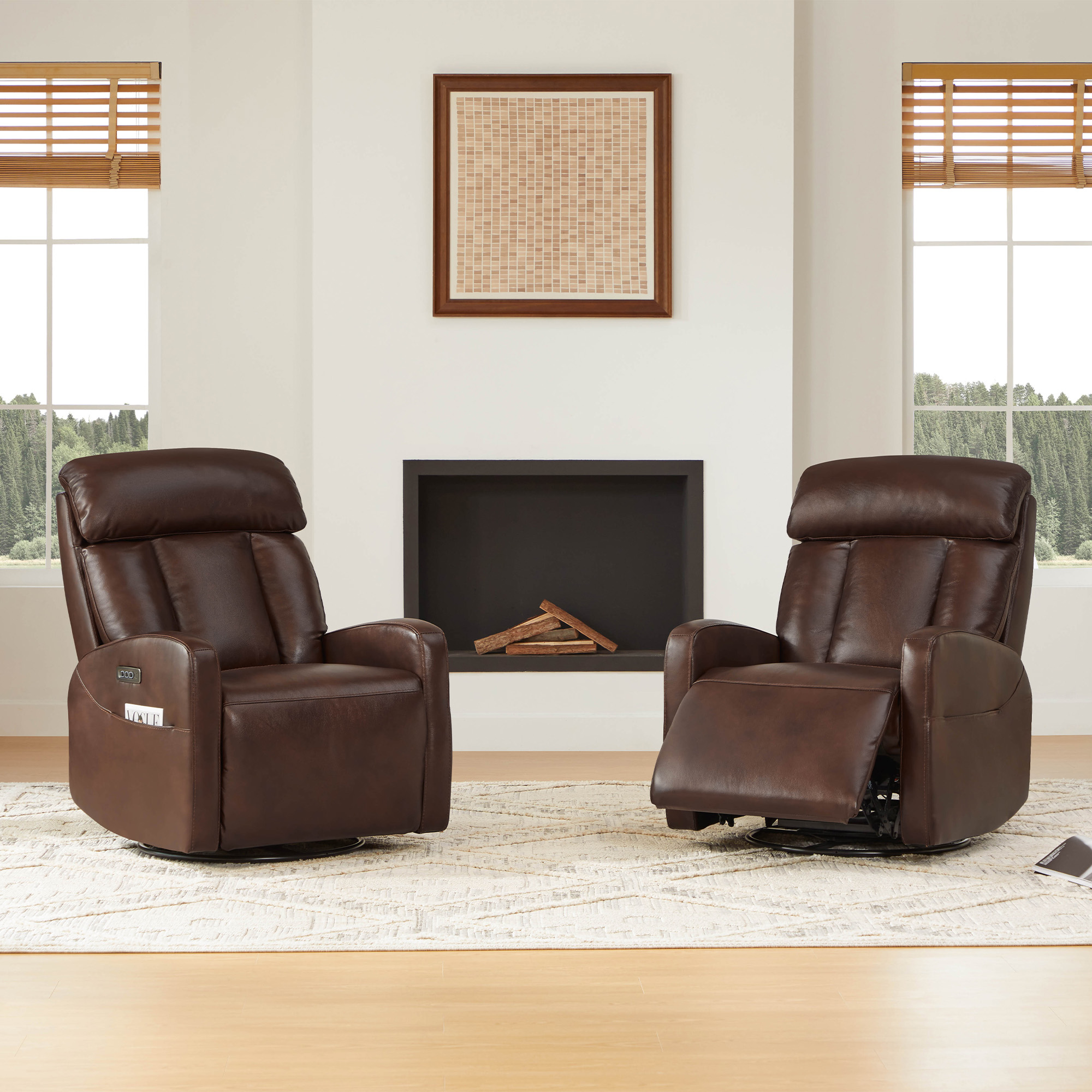 Spruce & Spring Triple Motor Leather Power Recliner with Adjustable Lumbar Support, Cognac