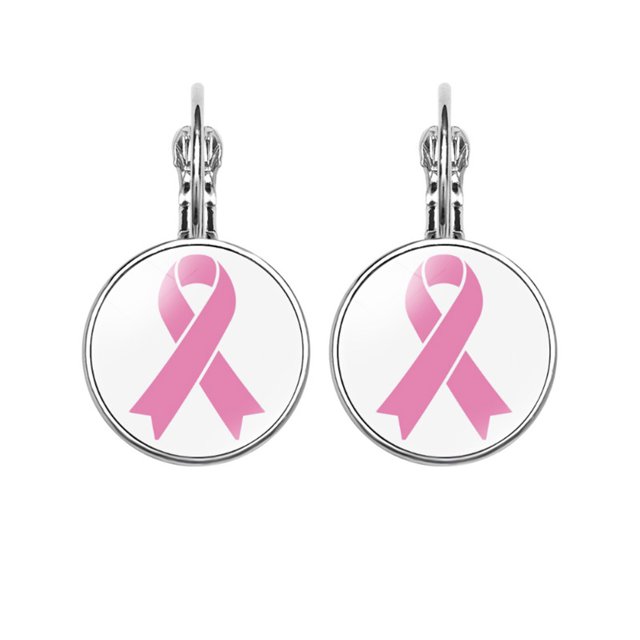 Pendientes de lazo Concienciación sobre el cáncer de mama Baratijas Pendientes de mujer Ganchos de oreja Cáncer de mama para las mujeres