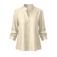 thumbnail image 4 of ZGRBOU Summer Cotton Linen Shirts for Women Trendy V Neck Long Sleeve Tops Business Casual Loose Comfy Blouses, 4 of 4