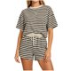 thumbnail image 2 of Neewe Lounge Sets for Women Round Neck Striped Short Sleeves Tops and Elastic Drawstring Shorts 2 Piece Sets Oversized Daily Outfits 2026, 2 of 6