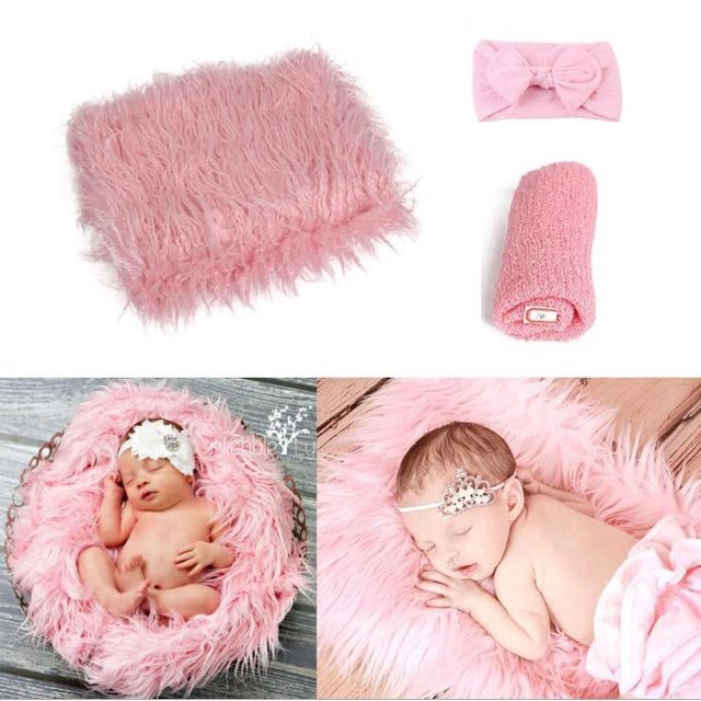 3 piezas de accesorios de fotografía para recién nacidos de color rosa, manta para envolver al bebé en pañales multiusos y diadema para fotografía