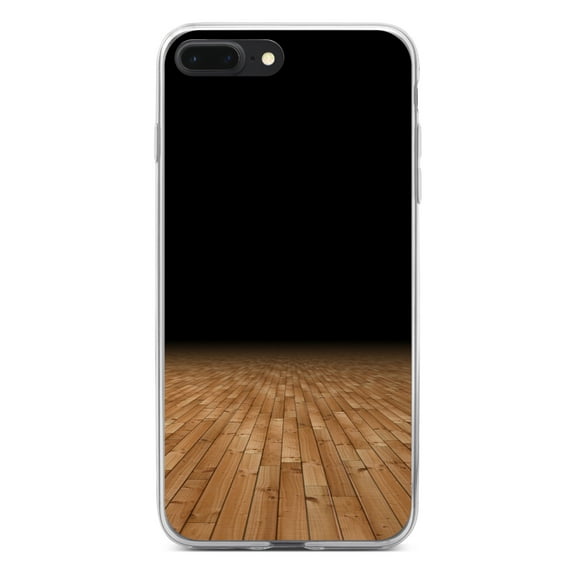 DistinctInk Clear Shockproof Hybrid Case for iPhone 7 PLUS / 8 PLUS (5.5" Screen) - TPU Bumper, Acrylic Back, Tempered Glass Screen Protector - Basketball Court Floor - Love of Basketball