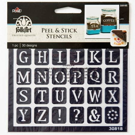 FolkArt Peel & Stick Painting Stencils by Plaid, Old School Alphabet, 6" x 5½" Sheet, 30 Designs