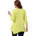 thumbnail image 4 of WTOBBY Women's Plus Size Solid Color Tunic Hollow V-Neck 3/4 Sleeve Shirt Casual Elegant Top with Flattering Loose Fit,Yellow XL, 4 of 5