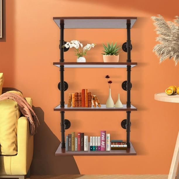 Fichiouy 4 Tier Wallmounted Shelf Rectangular Industrial Vintage Style