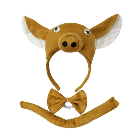 Perform Prop Animal Pig Set Zoo Headband Ears Bow Tail Fancy Dress for Kids