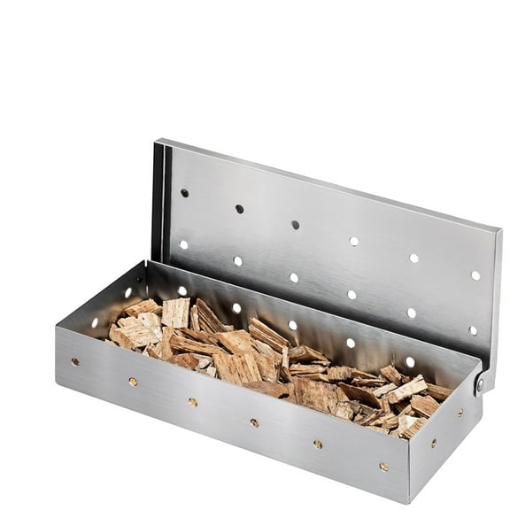 Premium Universal Smoker Box Stainless Steel, Compatible with Gas Charcoal Grills, Wood Chips Flavor Enhancer, Hinged Lid BBQ Accessory, Black
