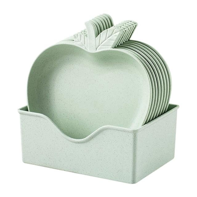 Plastic Cutlery Set With 6.29 In Food Tray Fruit Snack Bowl — 10 Pc Stackable Plates And Storage Tray For Restaurants Dining Halls