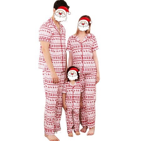 

Inevnen Matching Family Christmas Pajamas Short Sleeve Deer Pj Sets Holiday Button-Down Sleepwear