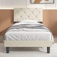 thumbnail image 2 of uhomepro Upholstered Tufted Faux Leather Platform Twin Bed Frame with Adjustable Faux Leather Upholstered Headboard, Beige, 2 of 13