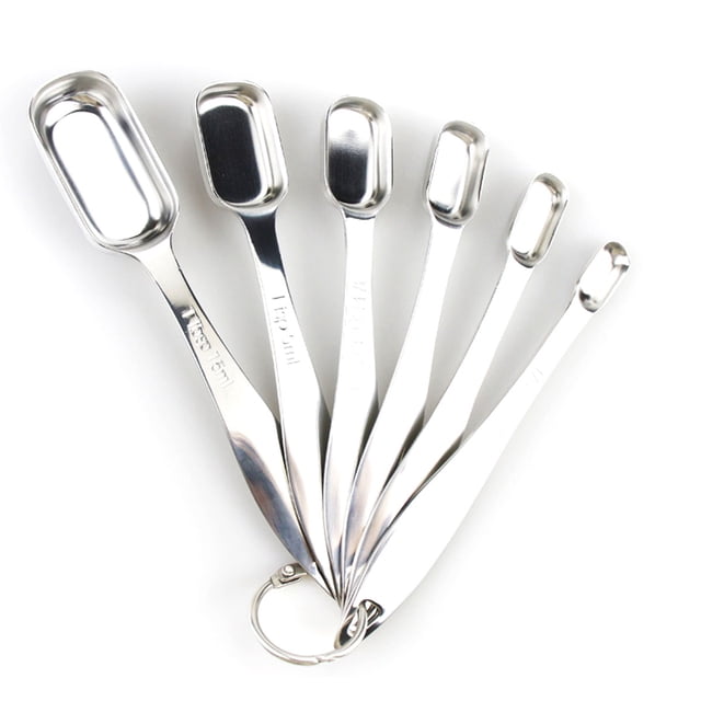 Cuchara medidora de acero inoxidable, mango largo de metal pesado, cuchara medidora, adecuada para minifrascos de especias pequeños y estrechos