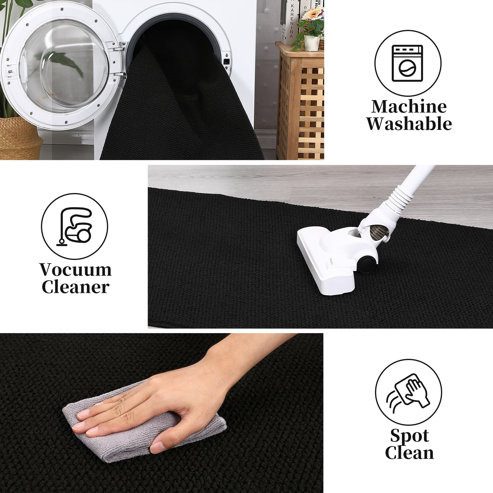 FairOnly 10'x13' Modern Area Rugs for Living Room Machine Washable Soft Non Shedding Textured Rugs for Bedroom Neutral Black Carpet