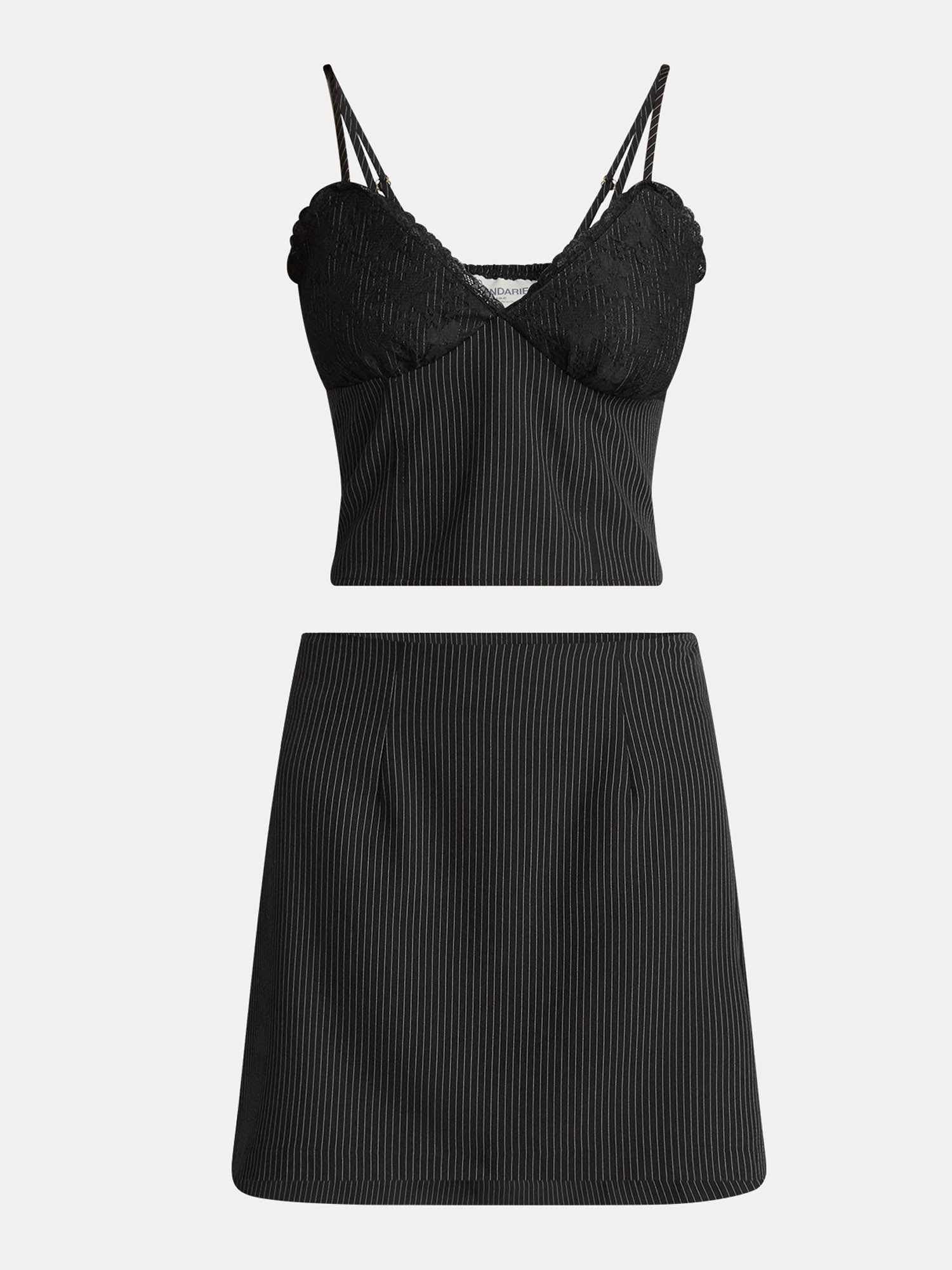 No Boundaries Woven Pinstripe Bustier Top and Mini Skirt Set, 2-Piece, Women's